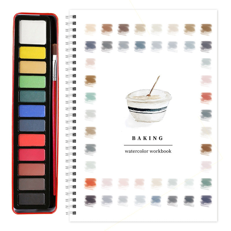 Watercolor Workbook with Paint Set – Beginner Watercolor Practice Book with 12 Colors & Brush