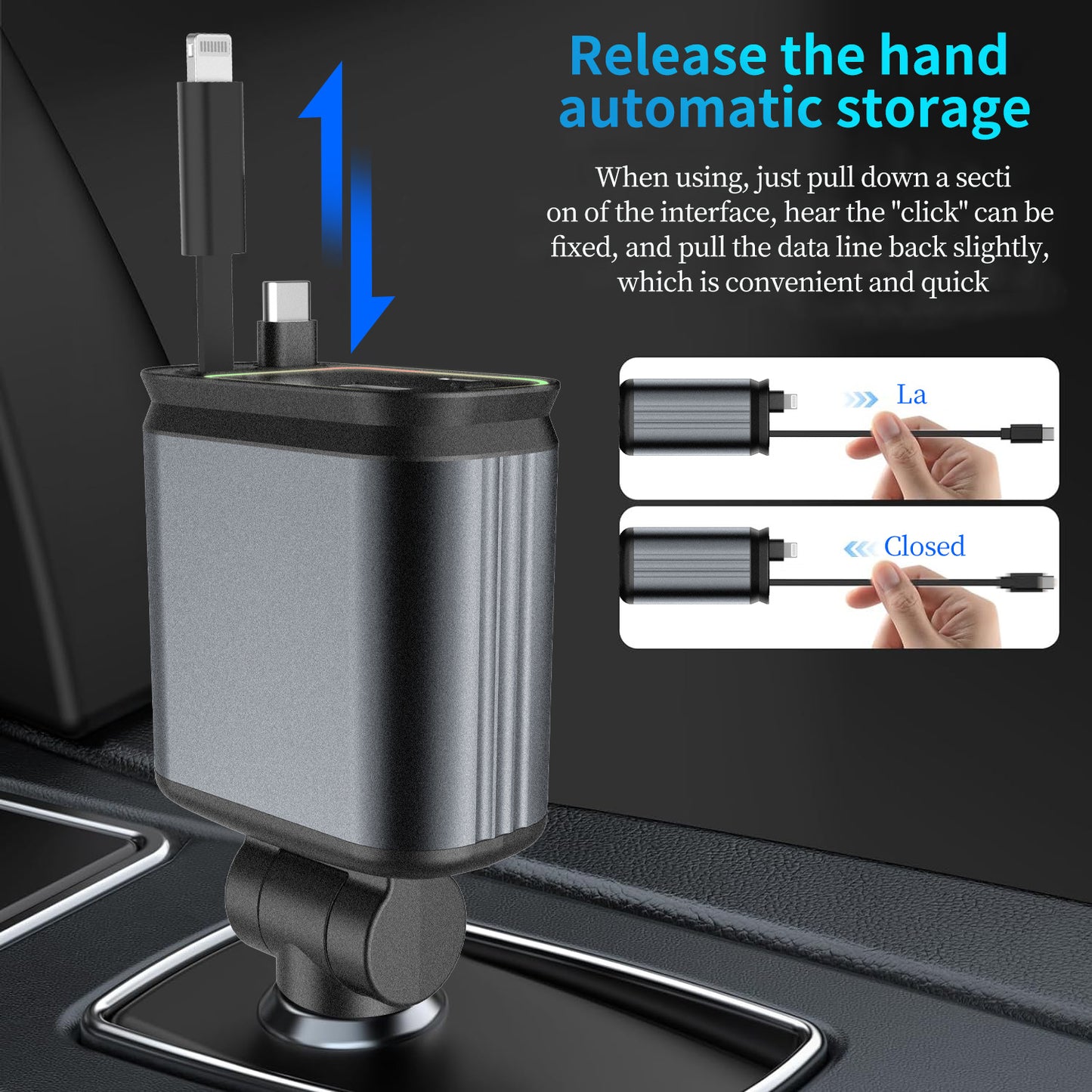 All-in-One Car Charger | Retractable Dual Cables | Fast Multi-Device Charging
