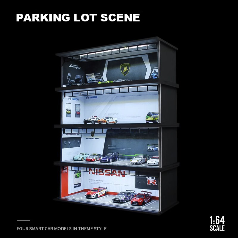 1/64 3D Parking Garage Model – LED Light Display Scene for Car Collectibles