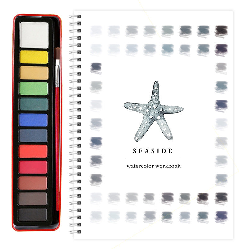 Watercolor Workbook with Paint Set – Beginner Watercolor Practice Book with 12 Colors & Brush