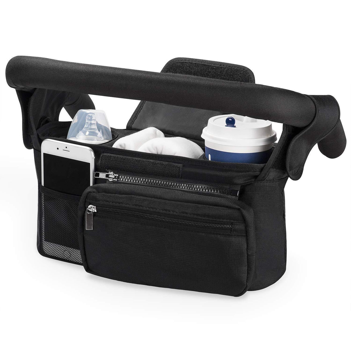 Universal Stroller Organizer with 2 Insulated Cup Holders & Detachable Wristlet