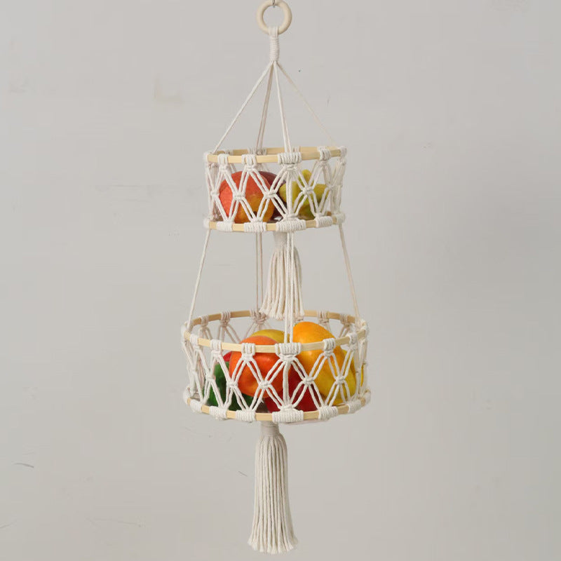 Three-Tier Hanging Fruit Basket – Bohemian Style Kitchen Storage Hanging Basket