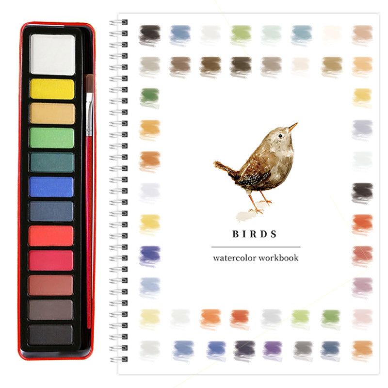 Watercolor Workbook with Paint Set – Beginner Watercolor Practice Book with 12 Colors & Brush