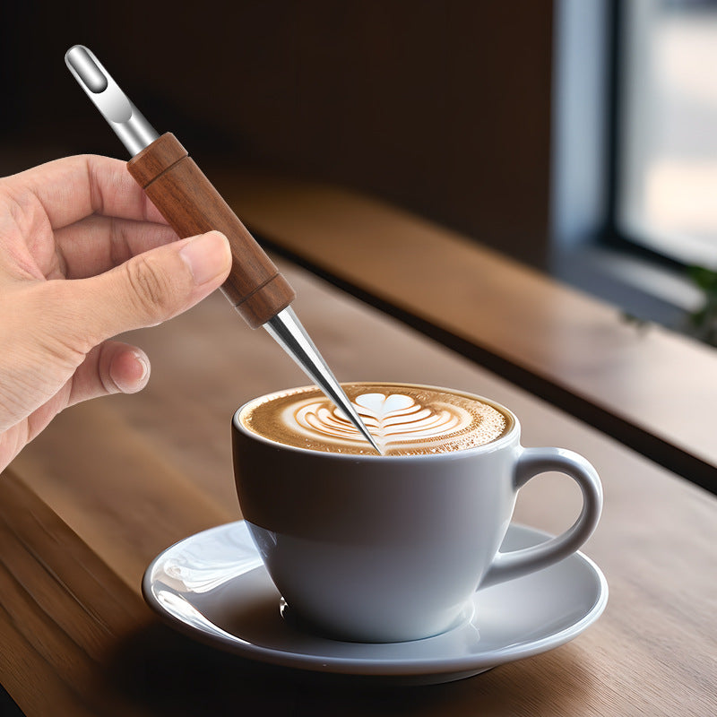 Coffee Latte Art Pen – Stainless Steel Carving Needle | Wooden Handle Latte Art Tool, Easily Create Fancy Coffee Designs