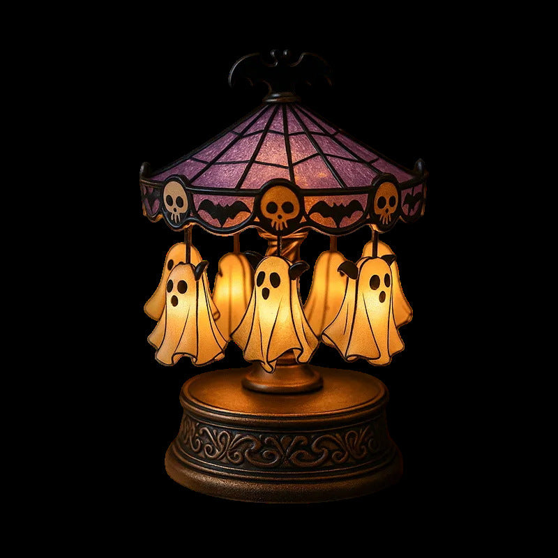 Ghost Carousel Lamp – Halloween Ghost Night Light | USB Rechargeable Decorative Light