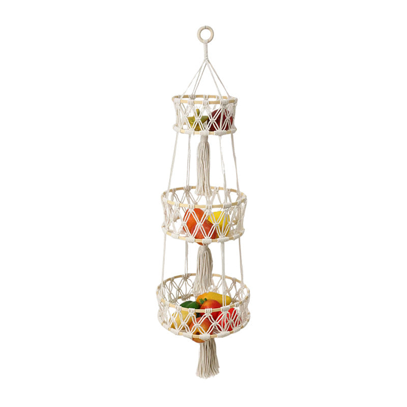 Three-Tier Hanging Fruit Basket – Bohemian Style Kitchen Storage Hanging Basket