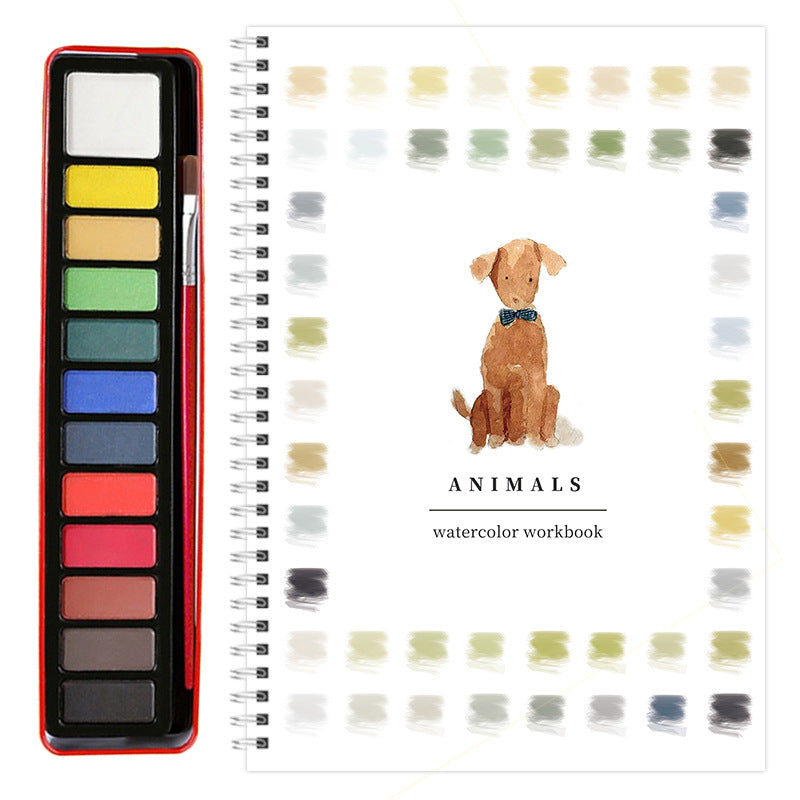 Watercolor Workbook with Paint Set – Beginner Watercolor Practice Book with 12 Colors & Brush