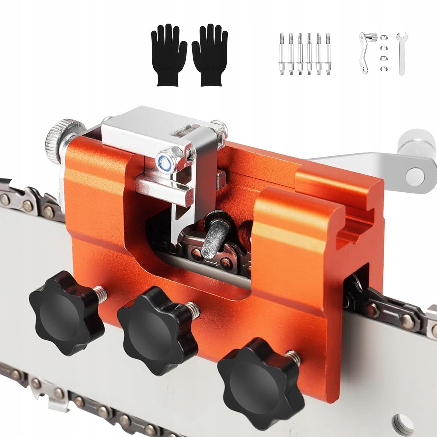 Chainsaw Sharpener – 5 Grinding Heads, Portable Manual Crank Chainsaw Sharpener