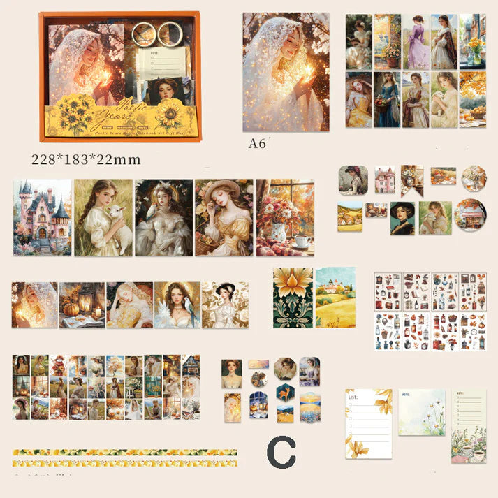 Poetic Moments Creative Journal Set – A6 Notebook, Washi Stickers