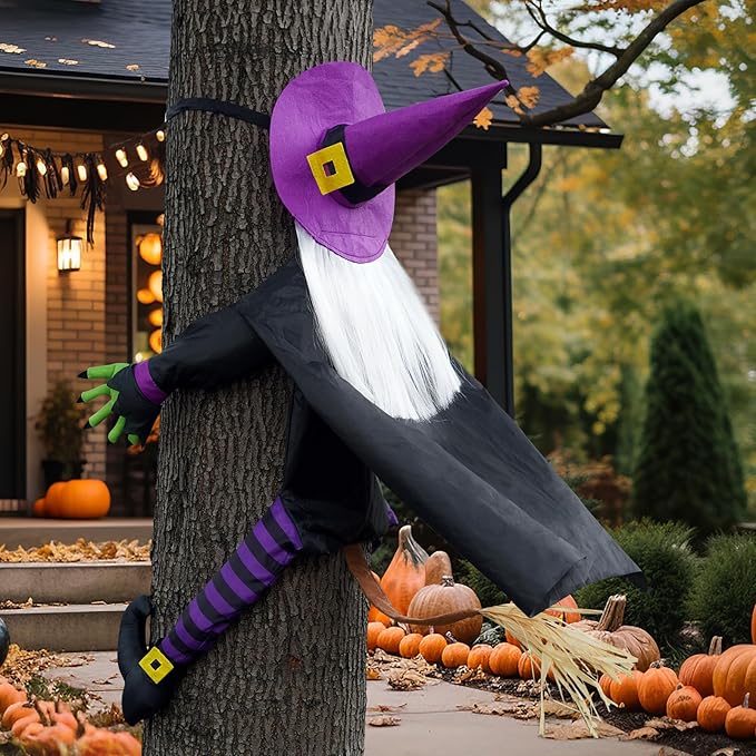 Outdoor Halloween Crashing Witch Decoration – 44" Hanging Tree Witch Decor