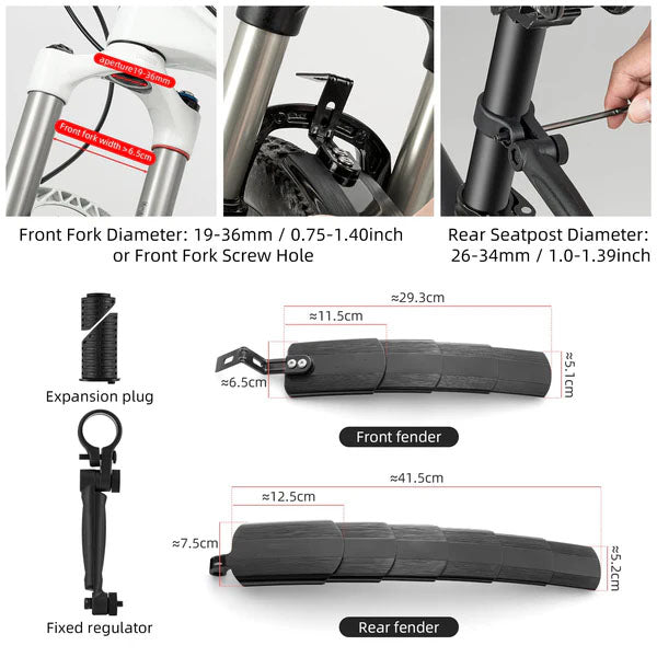 Adjustable & Retractable Bicycle Mudguard Set – Front and Rear Bike Fender Kit for Mountain, City & Kids Bikes