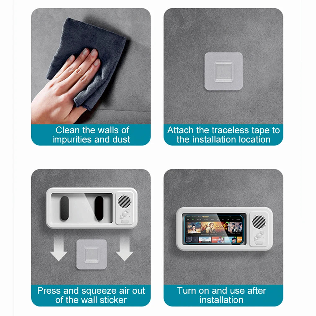 Shower Phone Holder with Bluetooth Speaker – 360° Rotating Waterproof Mount