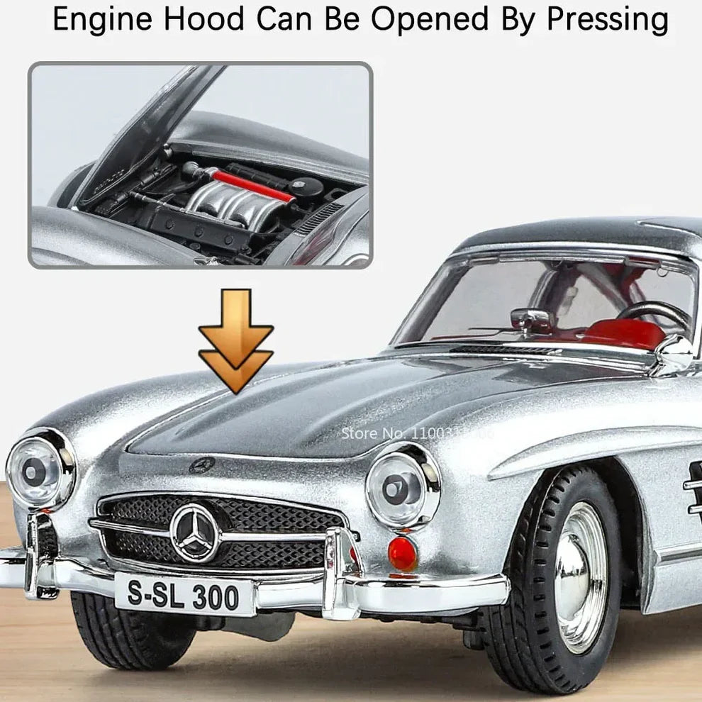1:24 300SL Diecast Vintage Car – Alloy Model with Lights, Music & Openable Doors