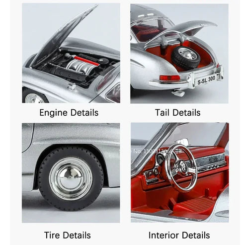 1:24 300SL Diecast Vintage Car – Alloy Model with Lights, Music & Openable Doors