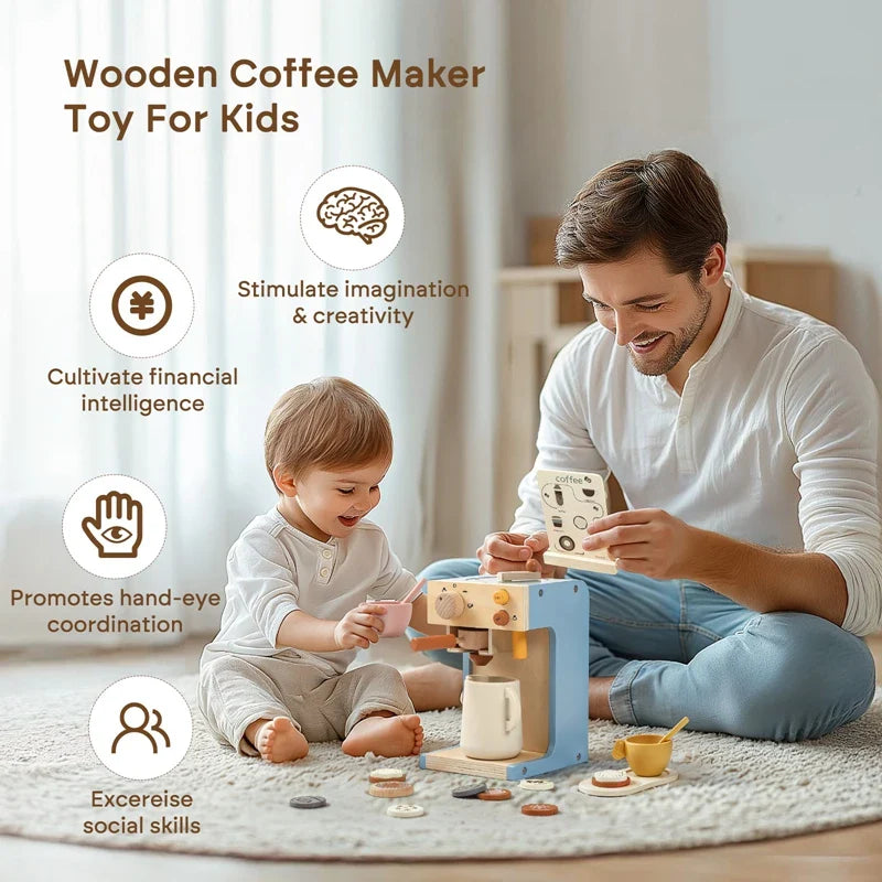 Wooden Coffee Play Set – Pretend Role Play Kitchen Toy for Kids