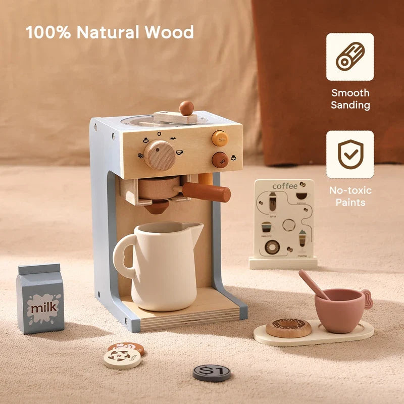 Wooden Coffee Play Set – Pretend Role Play Kitchen Toy for Kids