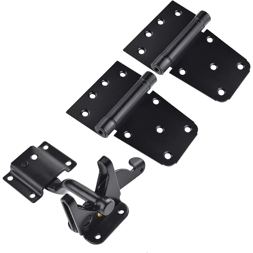 Self-Closing Gate Hardware Kit – 1 Pack Automatic Gravity Latch with Adjustable Spring Hinges
