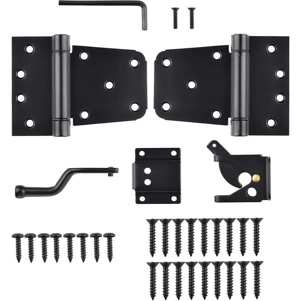 Self-Closing Gate Hardware Kit – 1 Pack Automatic Gravity Latch with Adjustable Spring Hinges