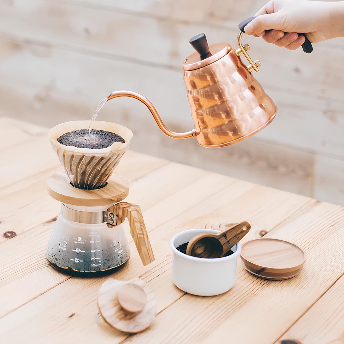 Glass Coffee Dripper – Olive Wood Handle  Manual Pour-Over Brewer for Fresh