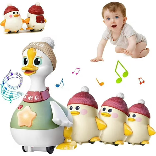 Crawling Duck Family Toy – Walking Duck with Ducklings | Light-Up Waddling Crawling Toy