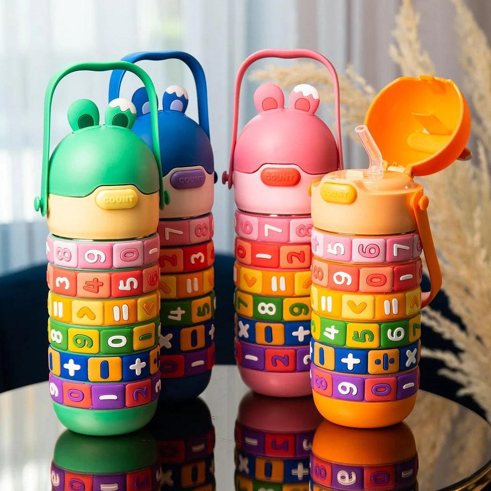 Math Puzzle Pattern Stainless Steel Water Bottle – 430ml Insulated, Leak-Proof & Stylish