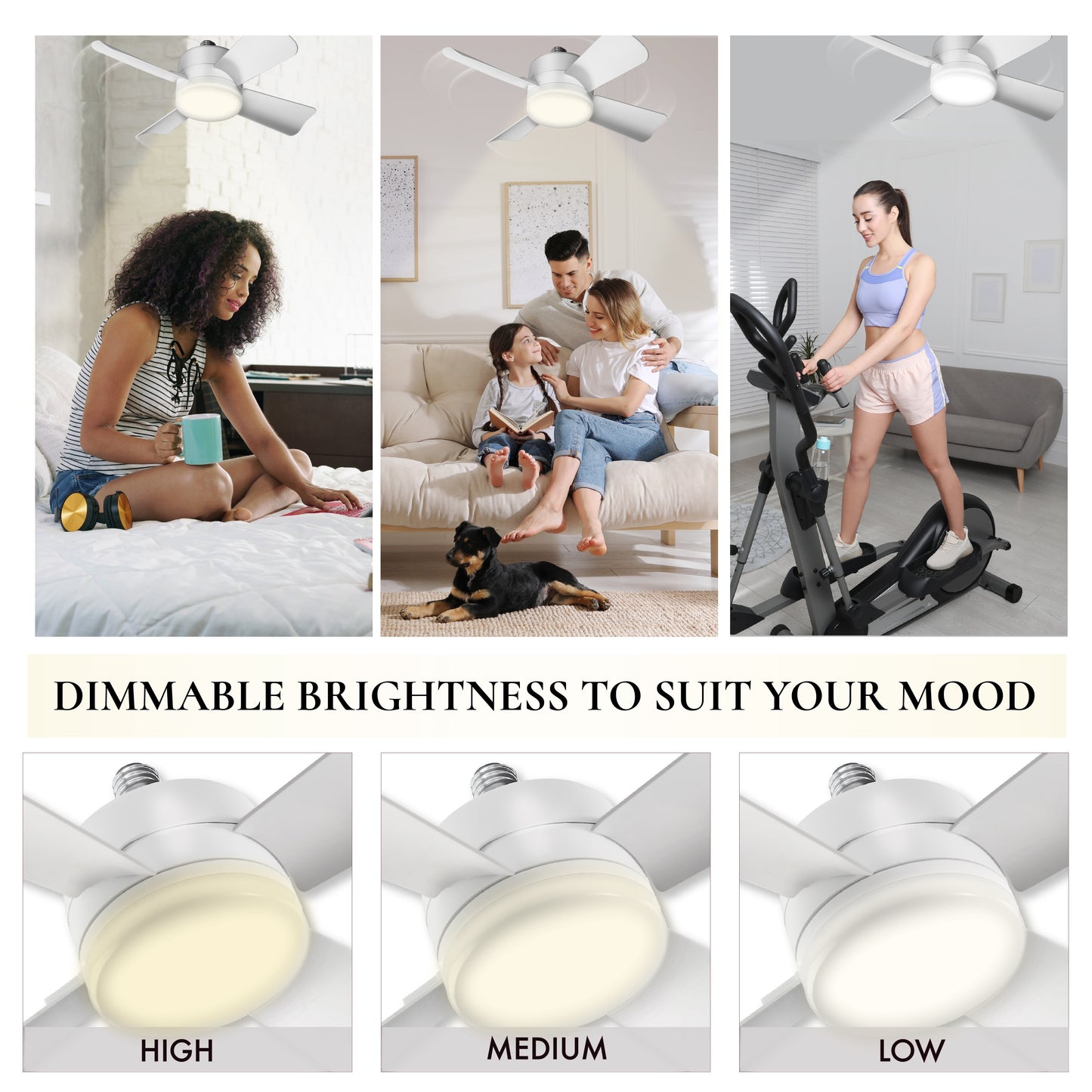 Socket Ceiling Fan with LED Light – 1000 Lumens, 4 Blades, Remote Control