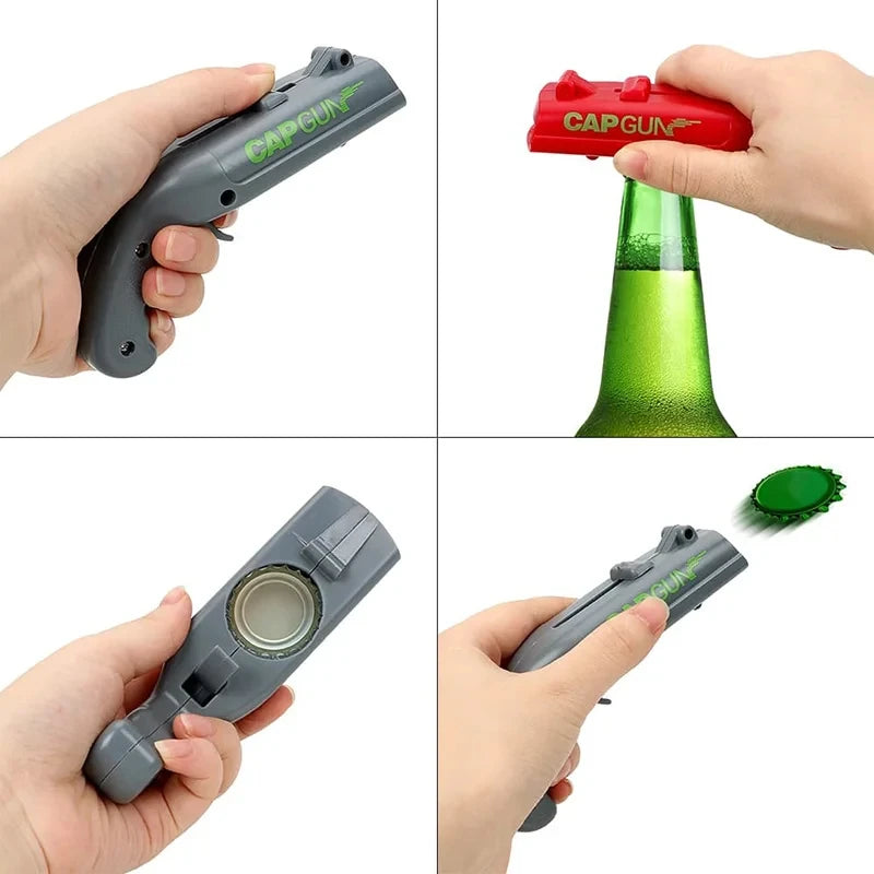 Toy Gun Bottle Opener – Bottle Cap Launcher(Opens & Launches Caps for Party Fun)