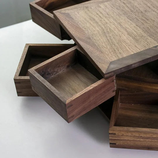 Rotating Wooden Snack Tray – Double-Layer 8-Compartment Storage Box for Candy, Nuts