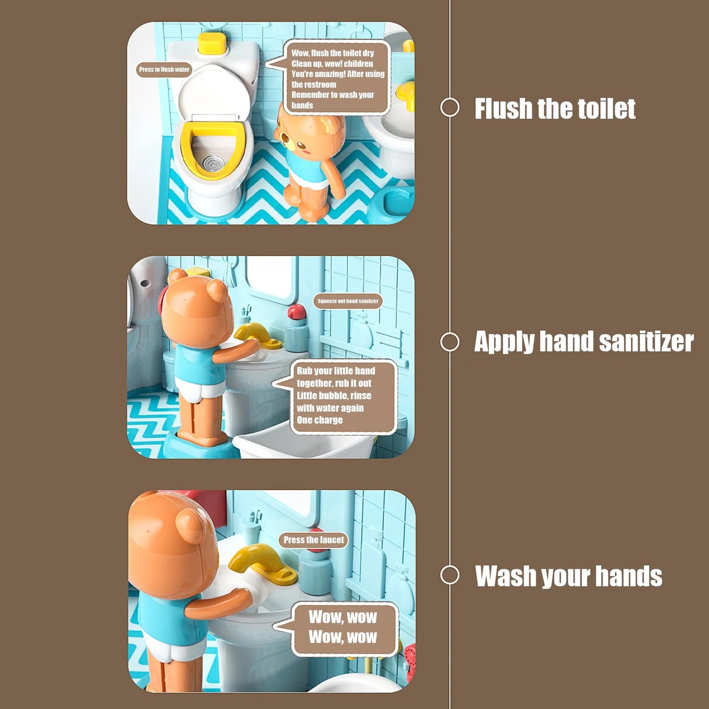 Mini Simulation Toilet Bathroom Toy Set – 3-in-1 Educational Interactive Playset for Toddlers