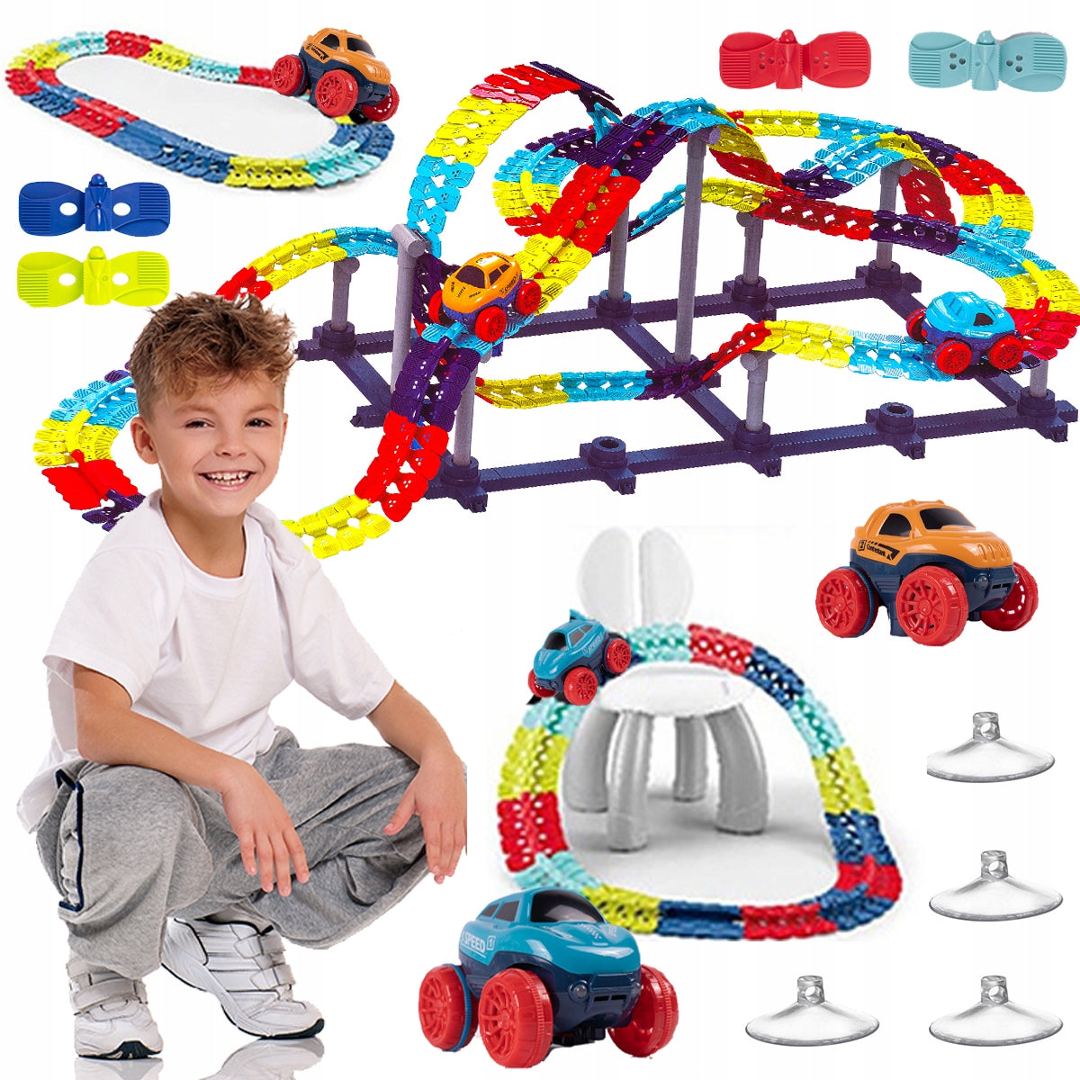 291PCS Flexible LED Race Track Set – 500cm Roller-Coaster Adventure with Interchangeable Car Bodies