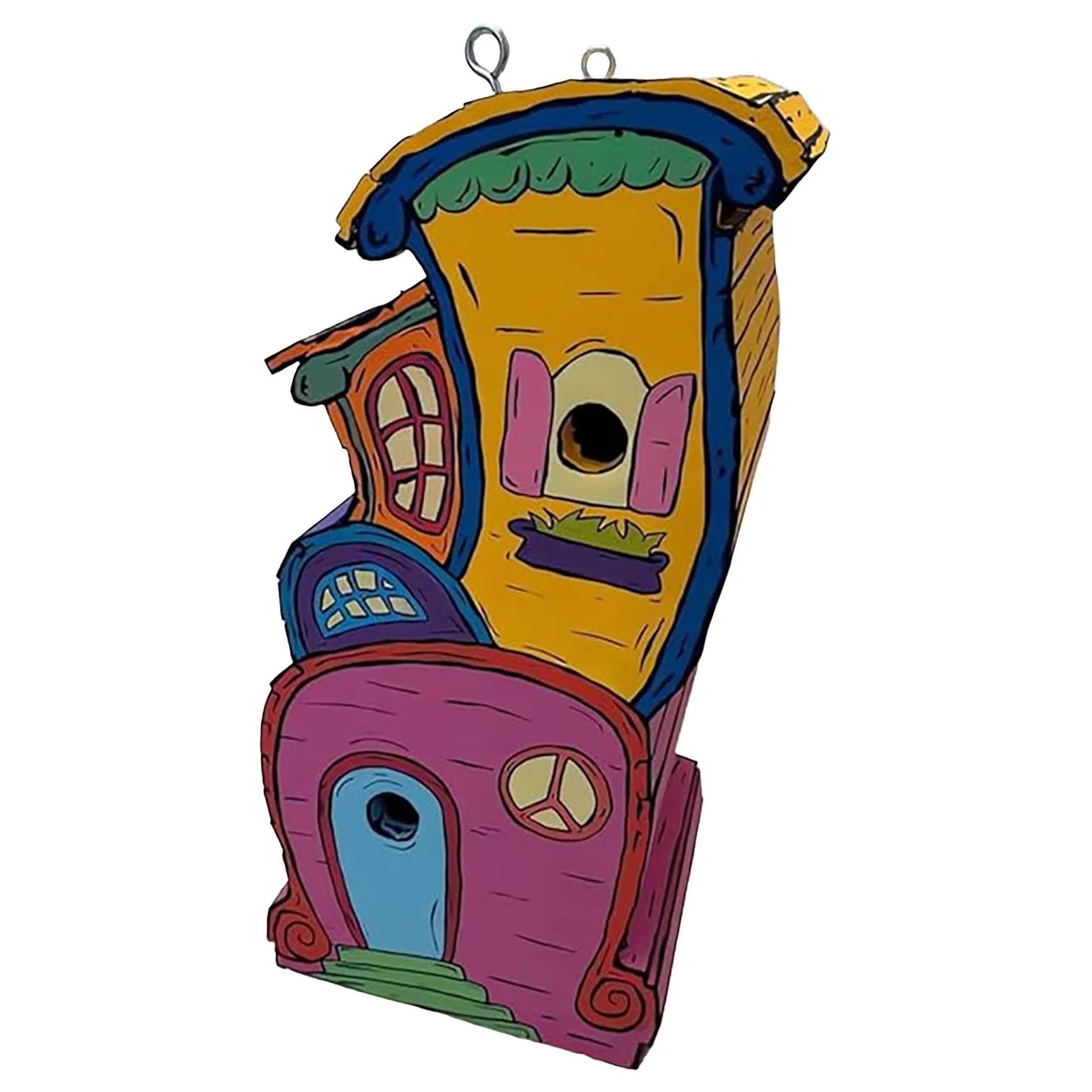 Whimsical and Vibrant Handmade Wooden Birdhouse