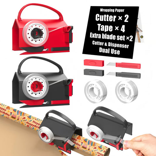 Wrapping Paper Cutter & Tape Dispenser – Sharp, Durable & Safe for Effortless Gift Wrapping