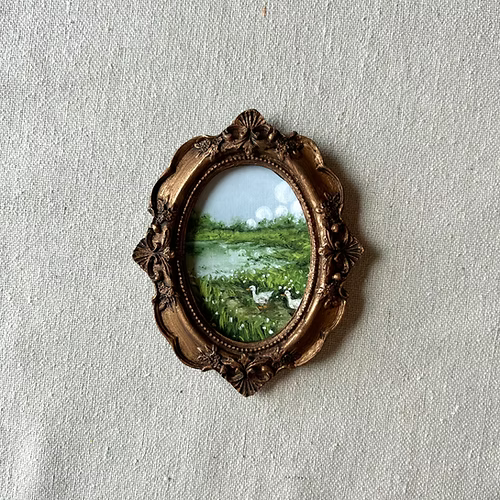 Mini Gallery Magnet –  | Hand-Painted Resin Frame & Linen Texture Art Print | Vintage Decorative Fridge Magnet