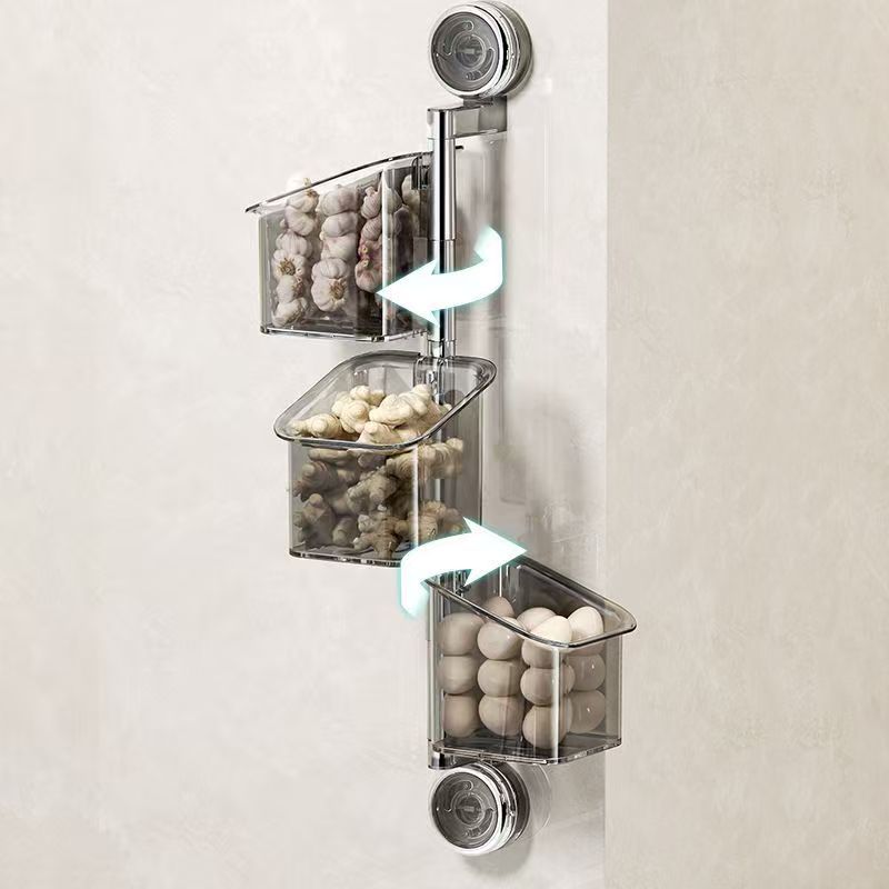 Suction Cup Rotating Storage Rack – 3-Tier Kitchen/Bathroom Organizer | Wall-Mounted No-Drill Storage Basket | Large Capacity with Drainage