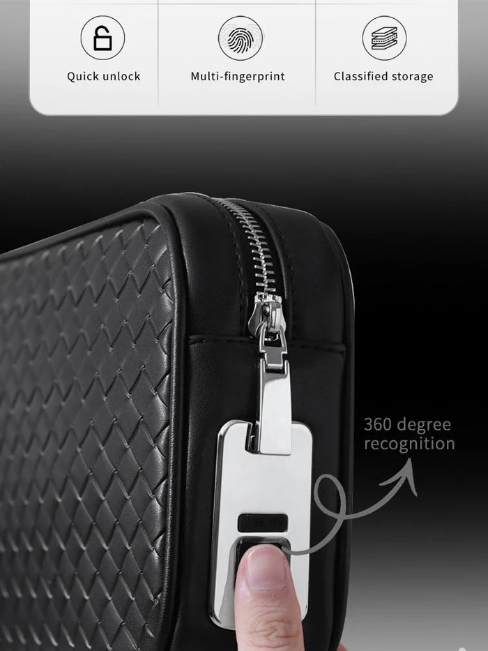 Men’s Leather Anti-Theft Clutch Bag – Fingerprint Lock Waterproof Business Travel Organizer