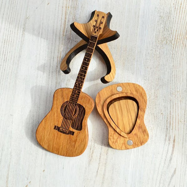 Wooden Acoustic Guitar Pick Box with Stand