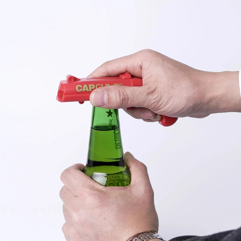 Toy Gun Bottle Opener – Bottle Cap Launcher(Opens & Launches Caps for Party Fun)