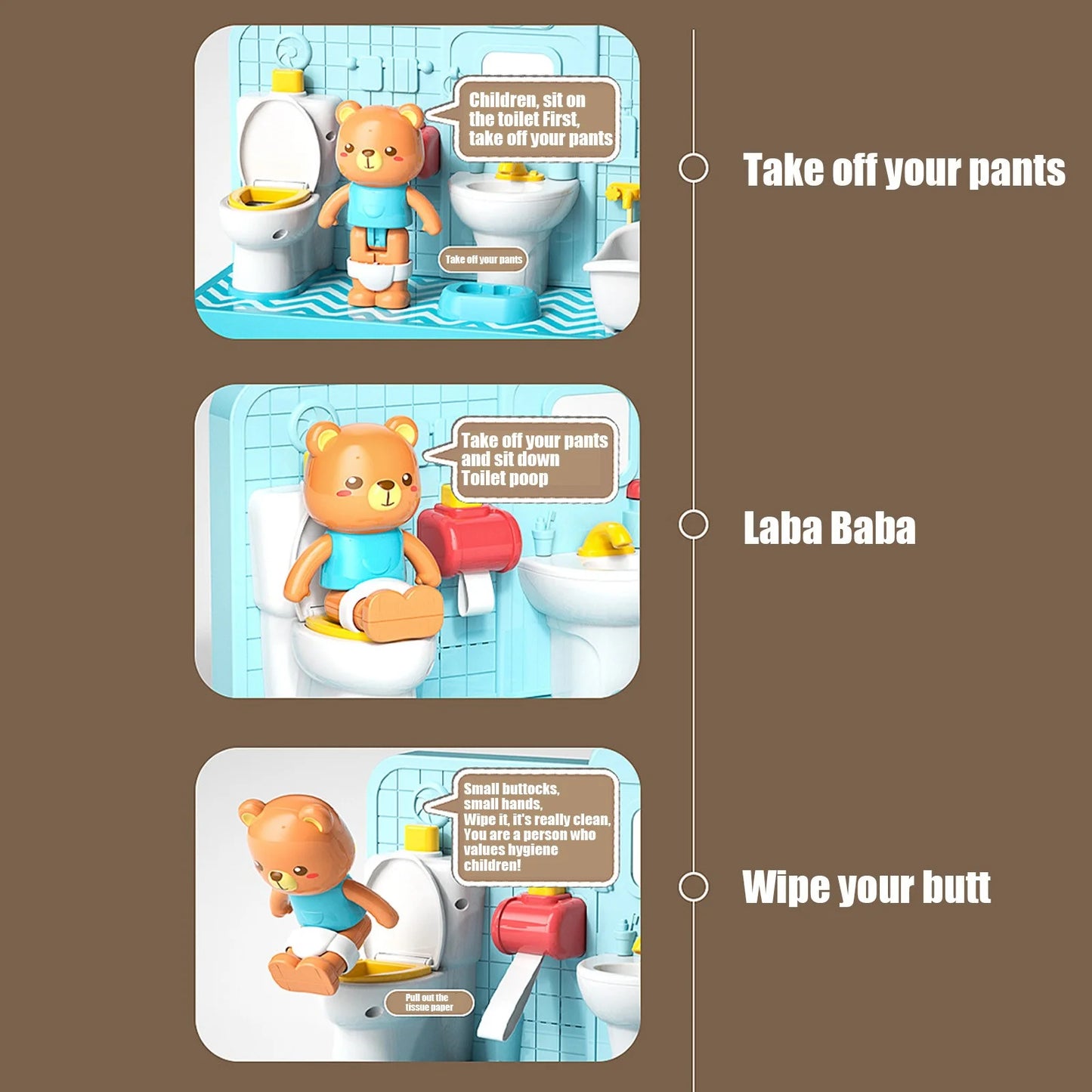 Mini Simulation Toilet Bathroom Toy Set – 3-in-1 Educational Interactive Playset for Toddlers