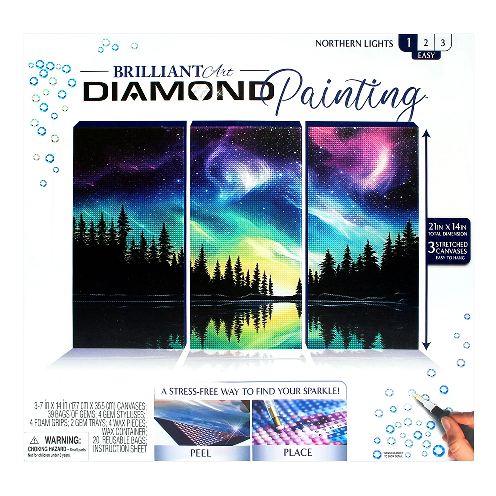 Mystic Wolf Diamond Painting Kit for Adults – Relaxing 3-Panel DIY Art Canvas Set