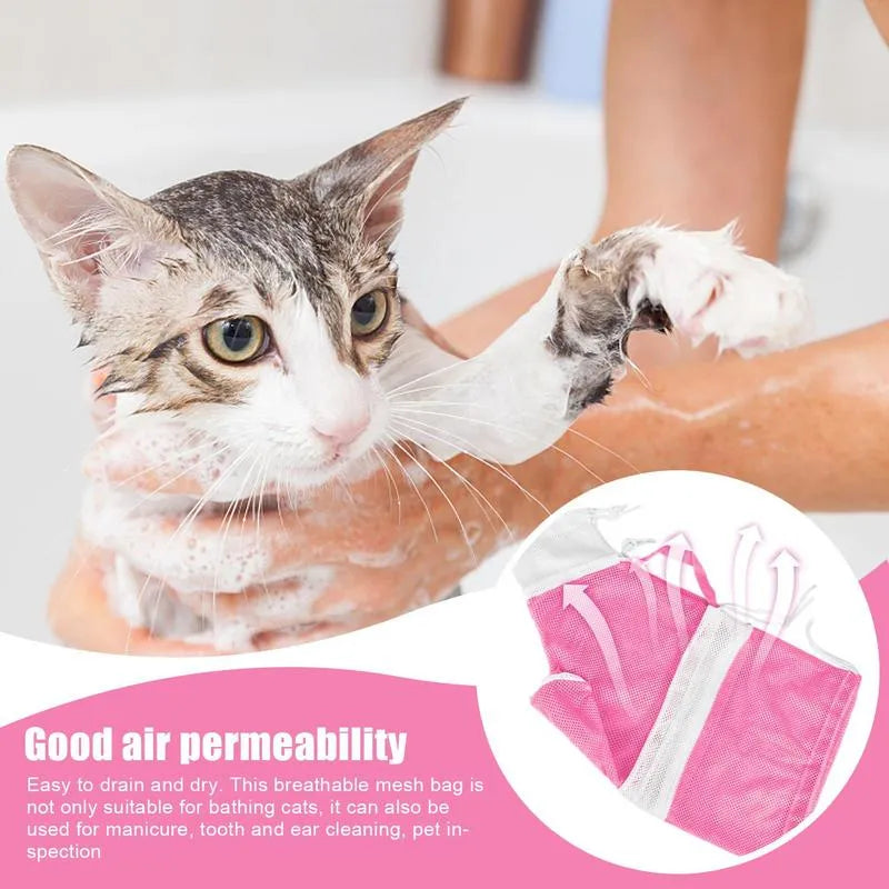 Adjustable Multi-Functional Cat Grooming Shower Net – Pet Bath Bag