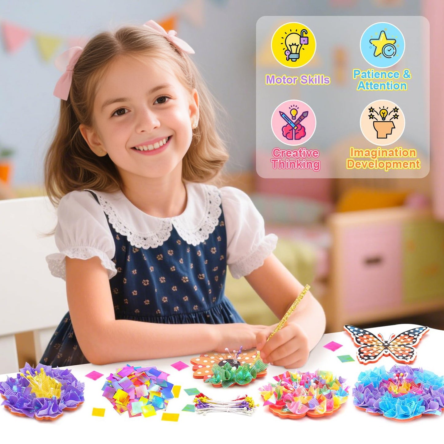 Poke Art Bouquet Set – Creative Flower Craft Toy with Wooden Vase