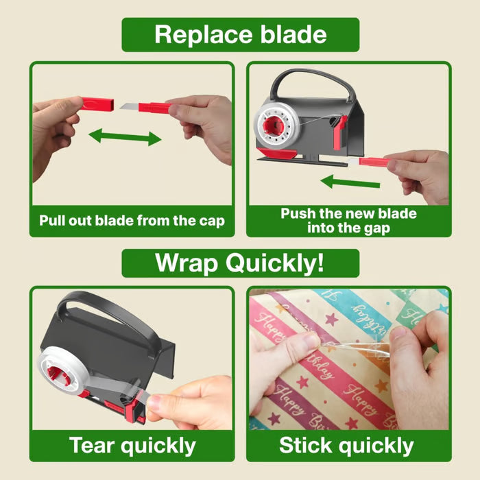 Wrapping Paper Cutter & Tape Dispenser – Sharp, Durable & Safe for Effortless Gift Wrapping