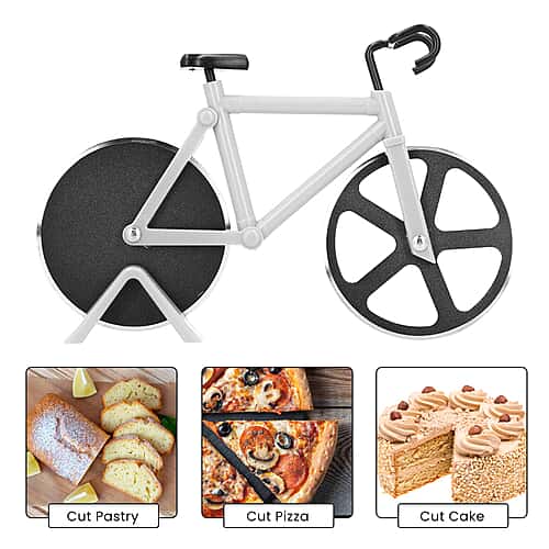 Bicycle Pizza Cutter – Dual Stainless Steel Non-Stick Wheels with Stand
