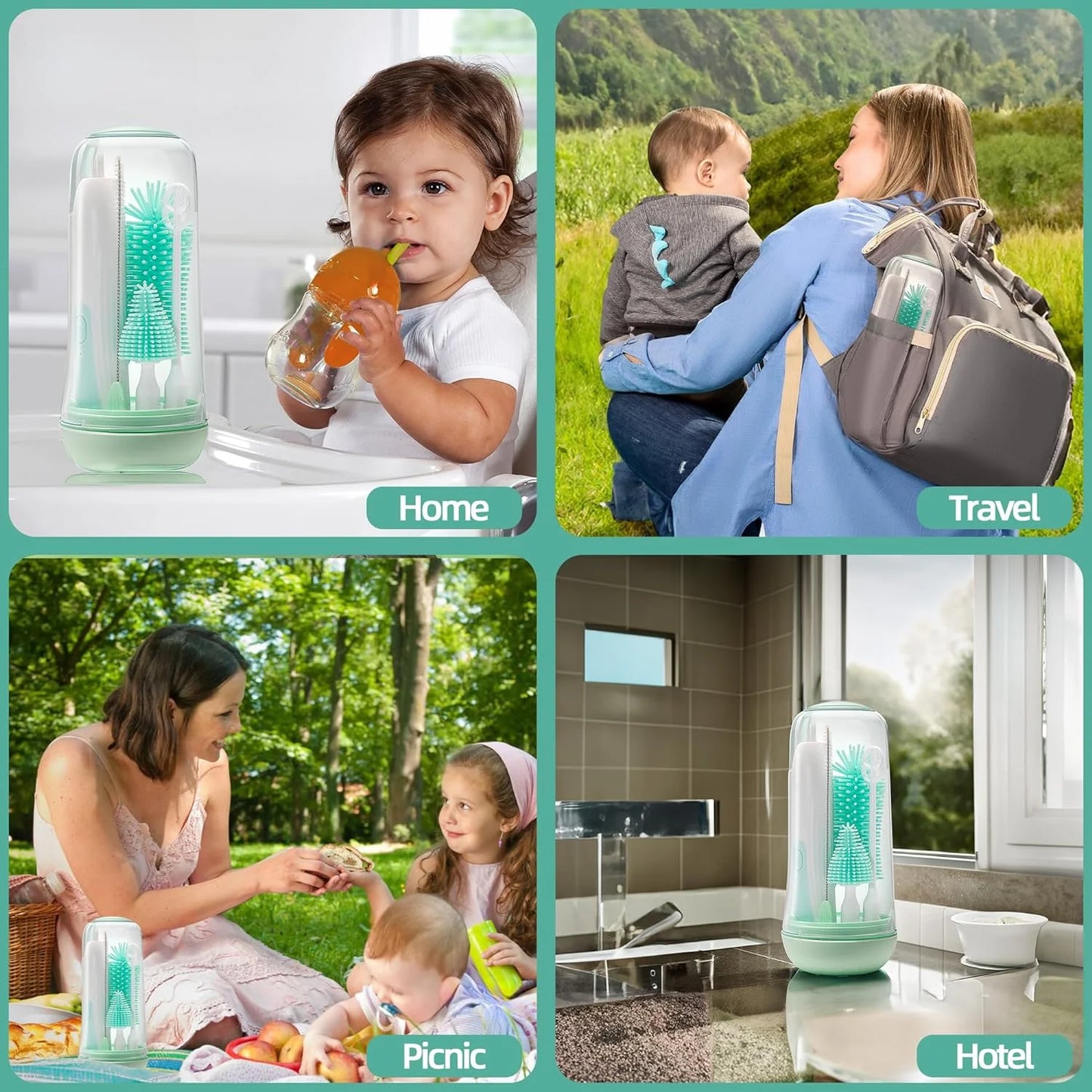 Electric Baby Bottle Brush Cleaner Set | Portable Travel Bottle Washer · Waterproof