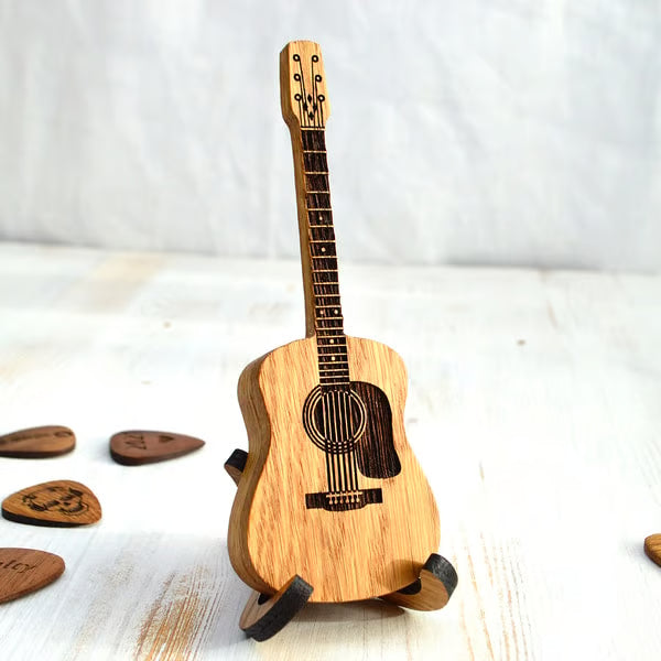 Wooden Acoustic Guitar Pick Box with Stand