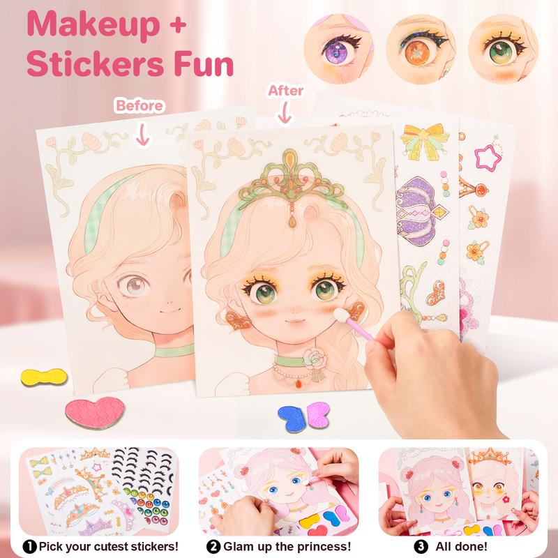 Princess DIY Sticker & Makeup Activity Book – Creative Fun with Royal Dress-Up and Sparkling Crafts