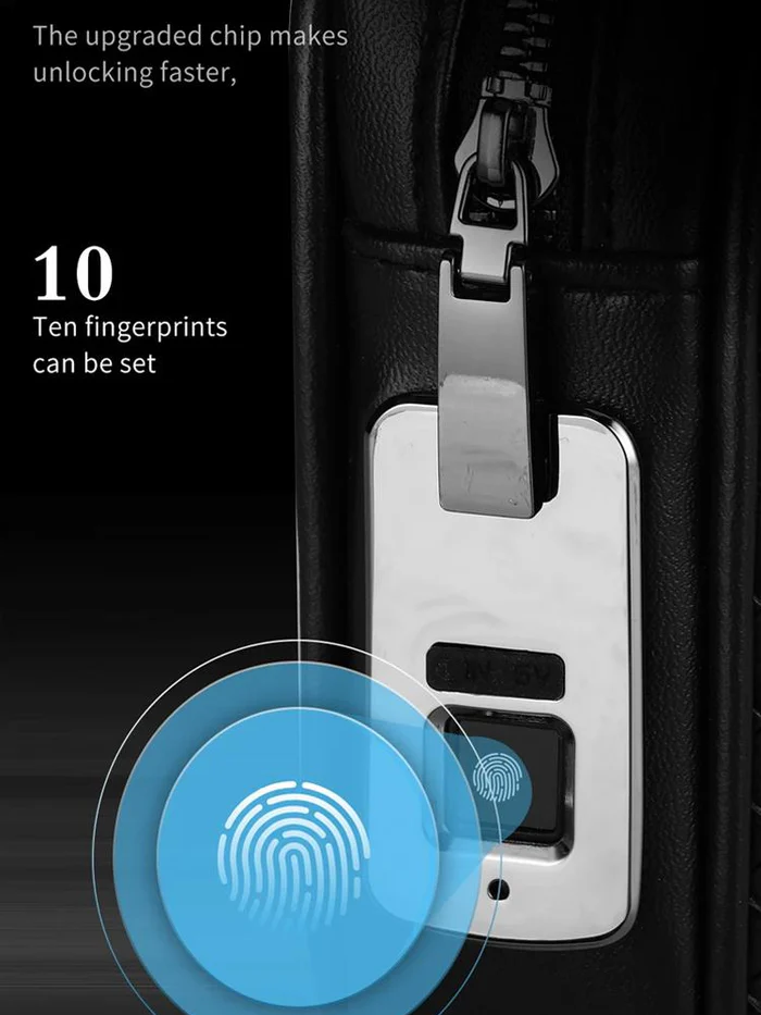 Men’s Leather Anti-Theft Clutch Bag – Fingerprint Lock Waterproof Business Travel Organizer