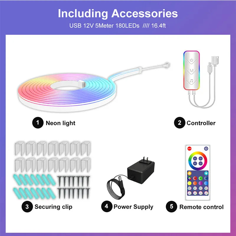 DreamColor WiFi Bluetooth Neon Light Strip 5m – Music Sync DIY LED Rope