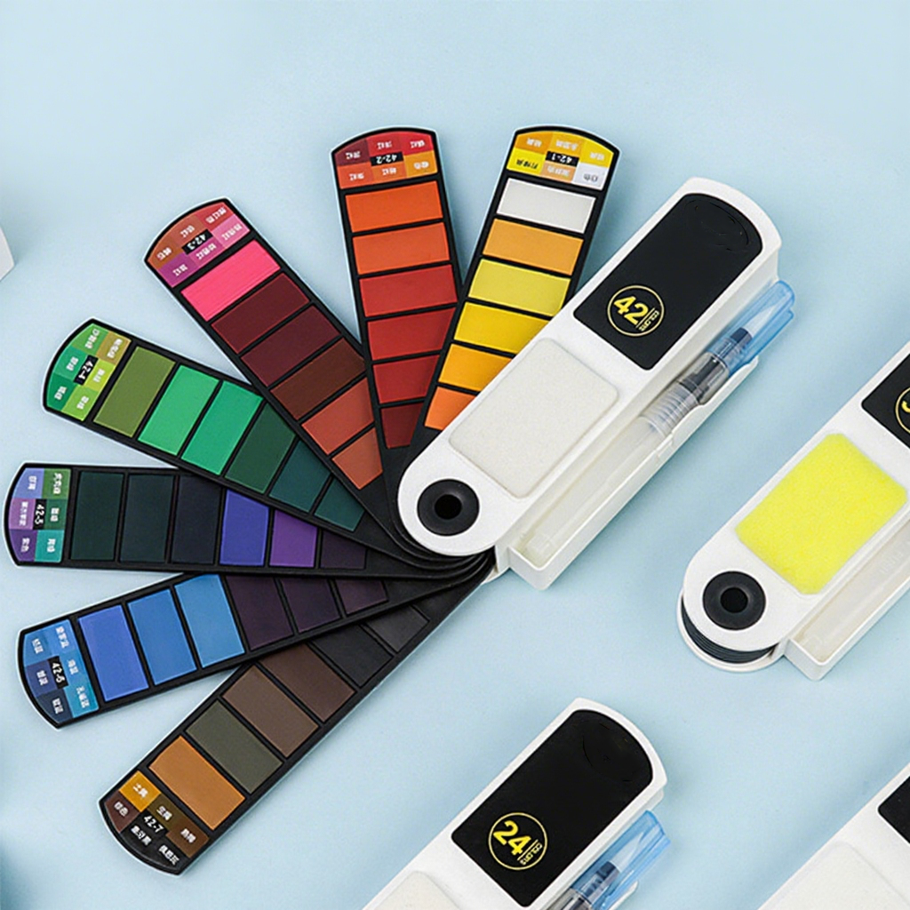 Foldable Fan-Shaped Watercolor Paint Set – Includes Water Brush, Sponge, and Removable Palette | Professional High-Pigment Colors, Portable and Multifunctional Painting Tools