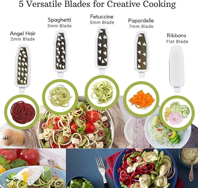 5-Blade Spiralizer – Multifunctional Foldable Vegetable Slicer | Healthy Diet Veggie Pasta Maker with Brush & 4 Recipe eBooks